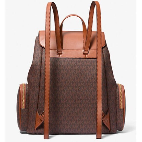 MICHAEL KORS Jet Set Large Logo Backpack Brown Gold Chain Leather Trim NWT - Picture 4 of 5